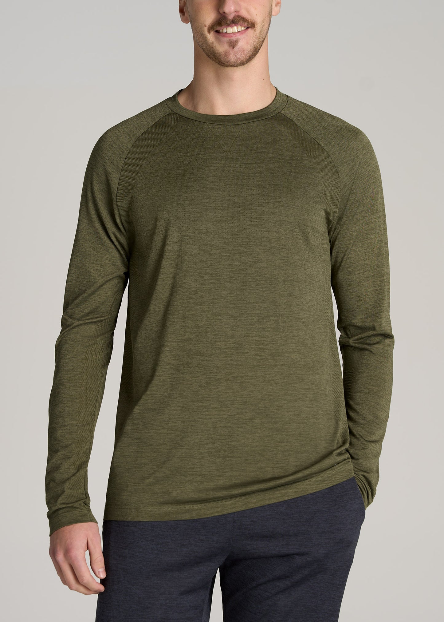     American-Tall-Men-Tech-Long-Sleeve-Raglan-Tee-Olive-Mix-front