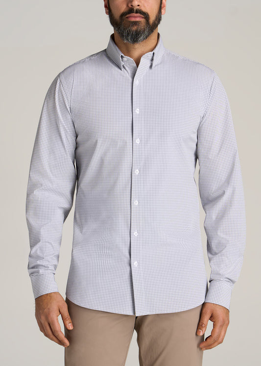 American-Tall-Men-Traveler-Stretch-Dress-Shirt-Grey-Mini-Plaid-front