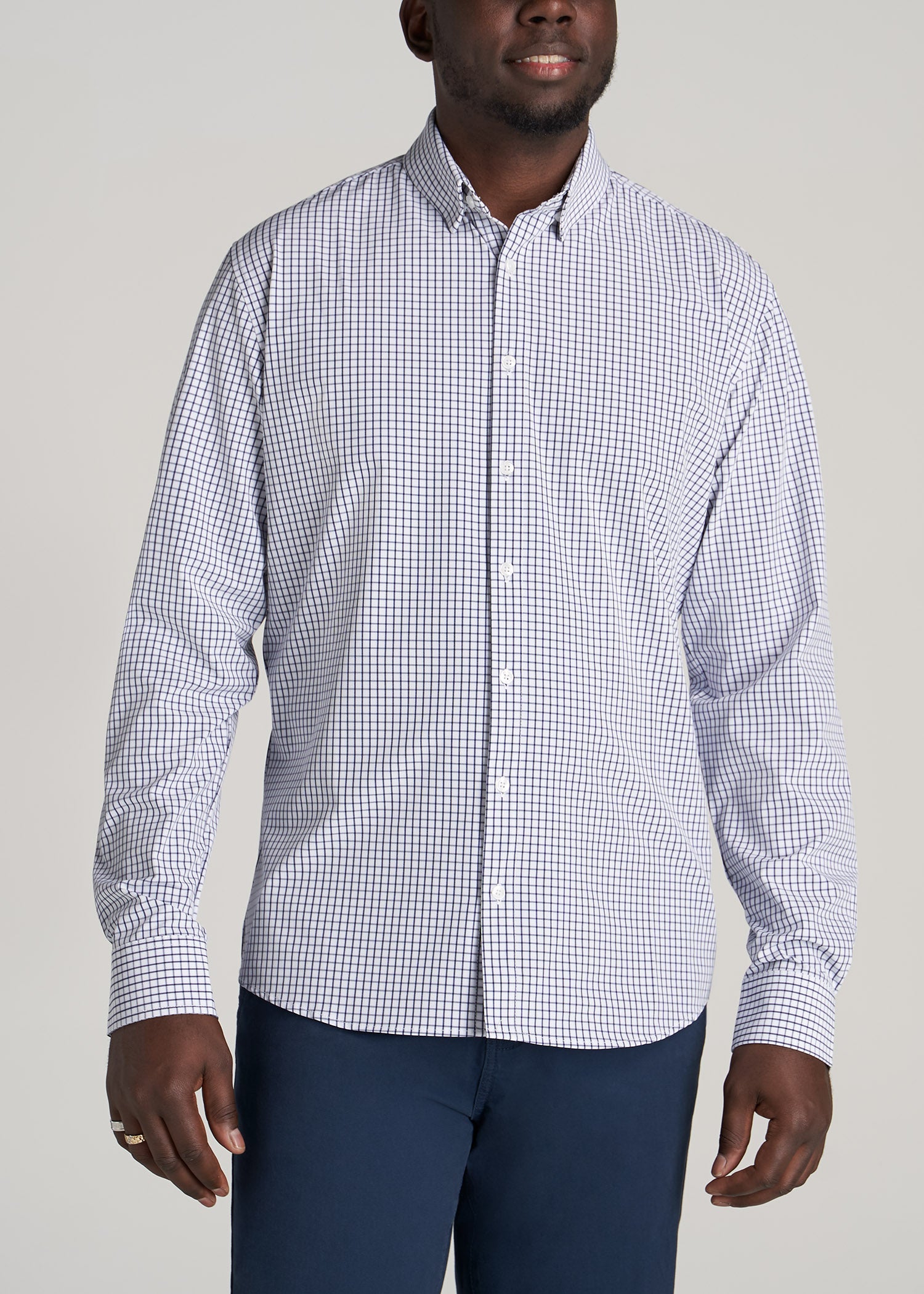       American-Tall-Men-Traveler-Stretch-Dress-Shirt-Navy-Grid-front