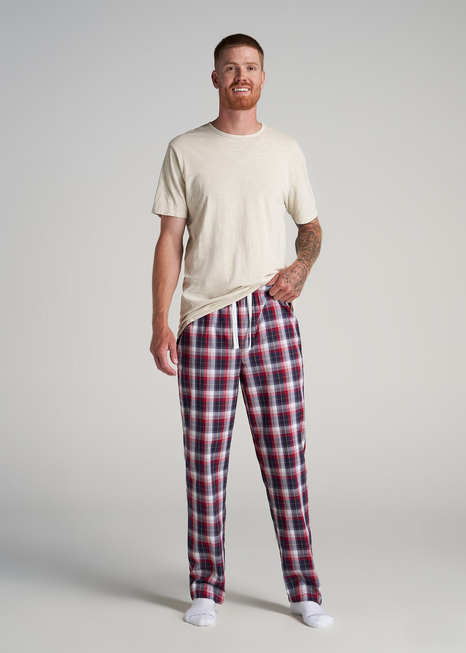    American-Tall-Men-Woven-Pajama-Dark-Blue-Red-Plaid-full