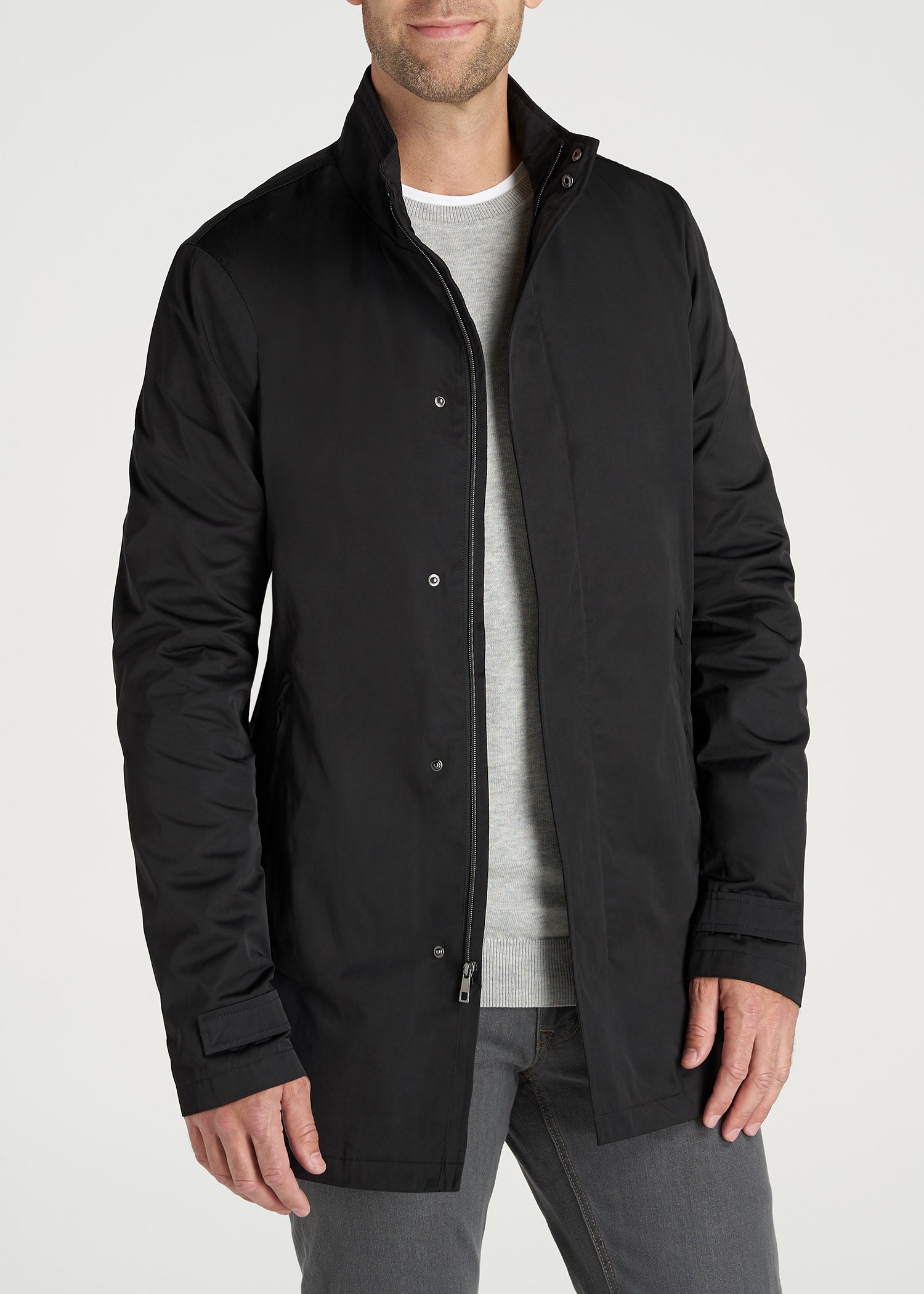       American-Tall-Men-ZipTrenchCoat-Black-front