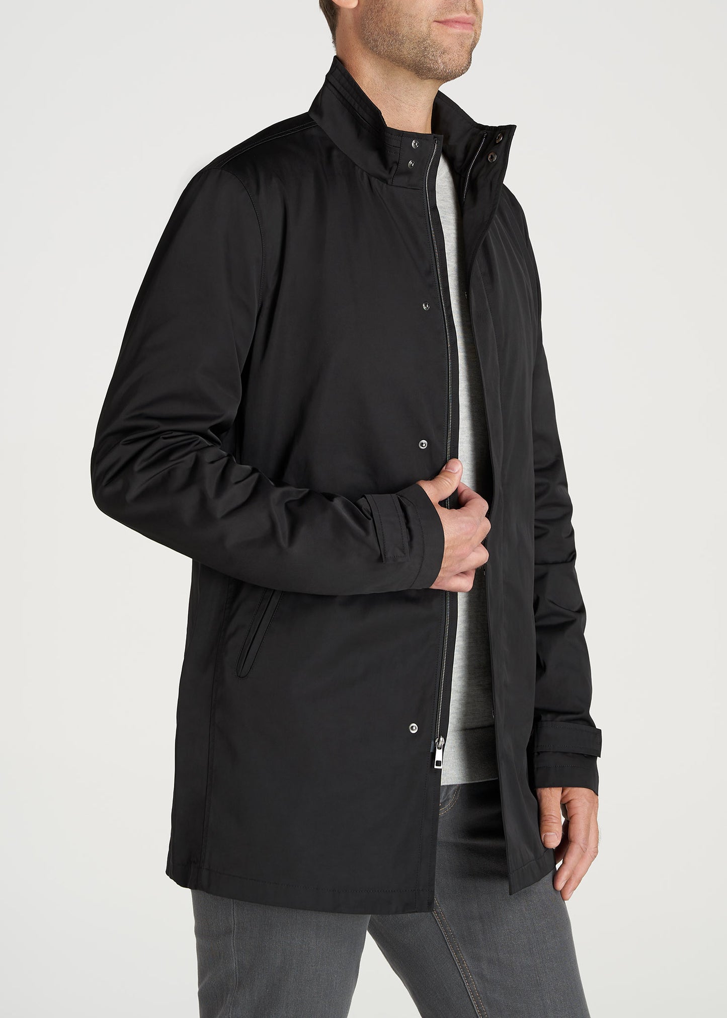    American-Tall-Men-ZipTrenchCoat-Black-side