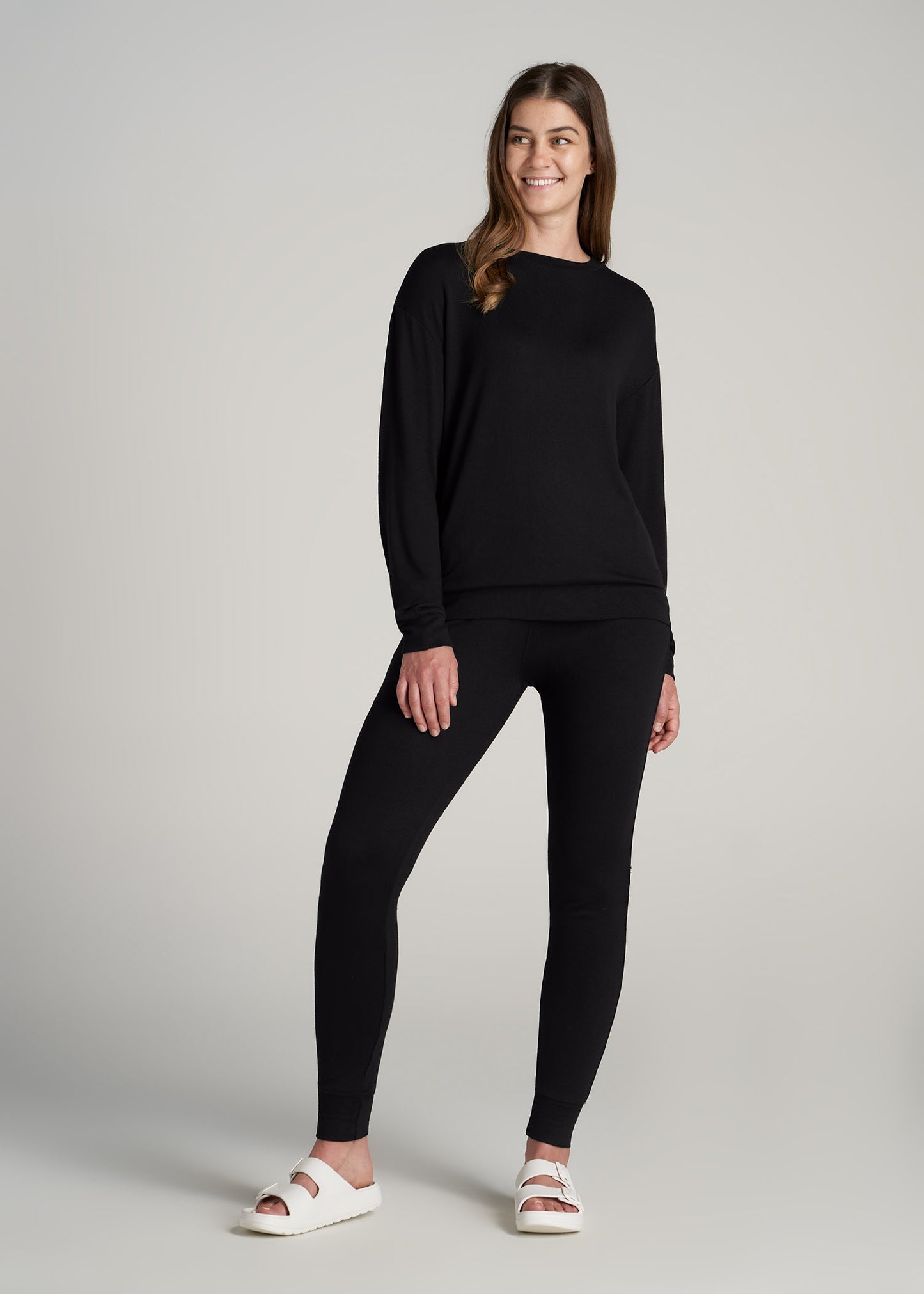       American-Tall-Women-COZY-Lounge-Crewneck-Ribbing-Black-full