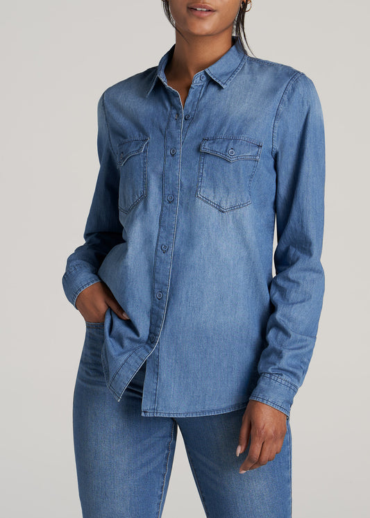     American-Tall-Women-Denim-Shirt-Faded-Blue-front