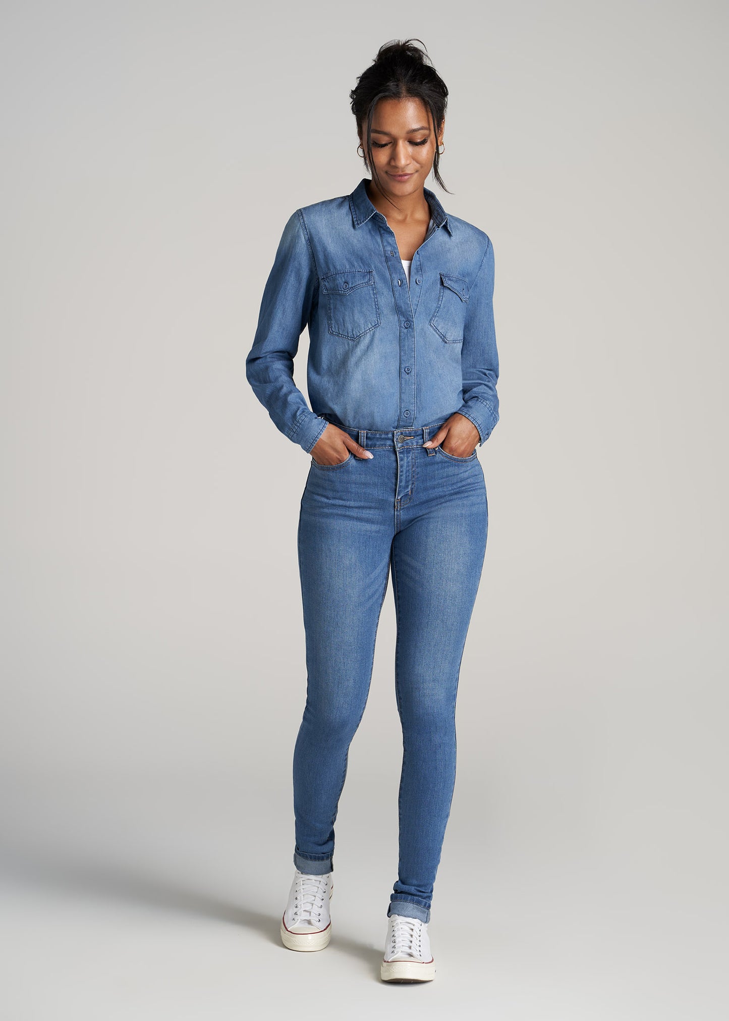    American-Tall-Women-Denim-Shirt-Faded-Blue-full