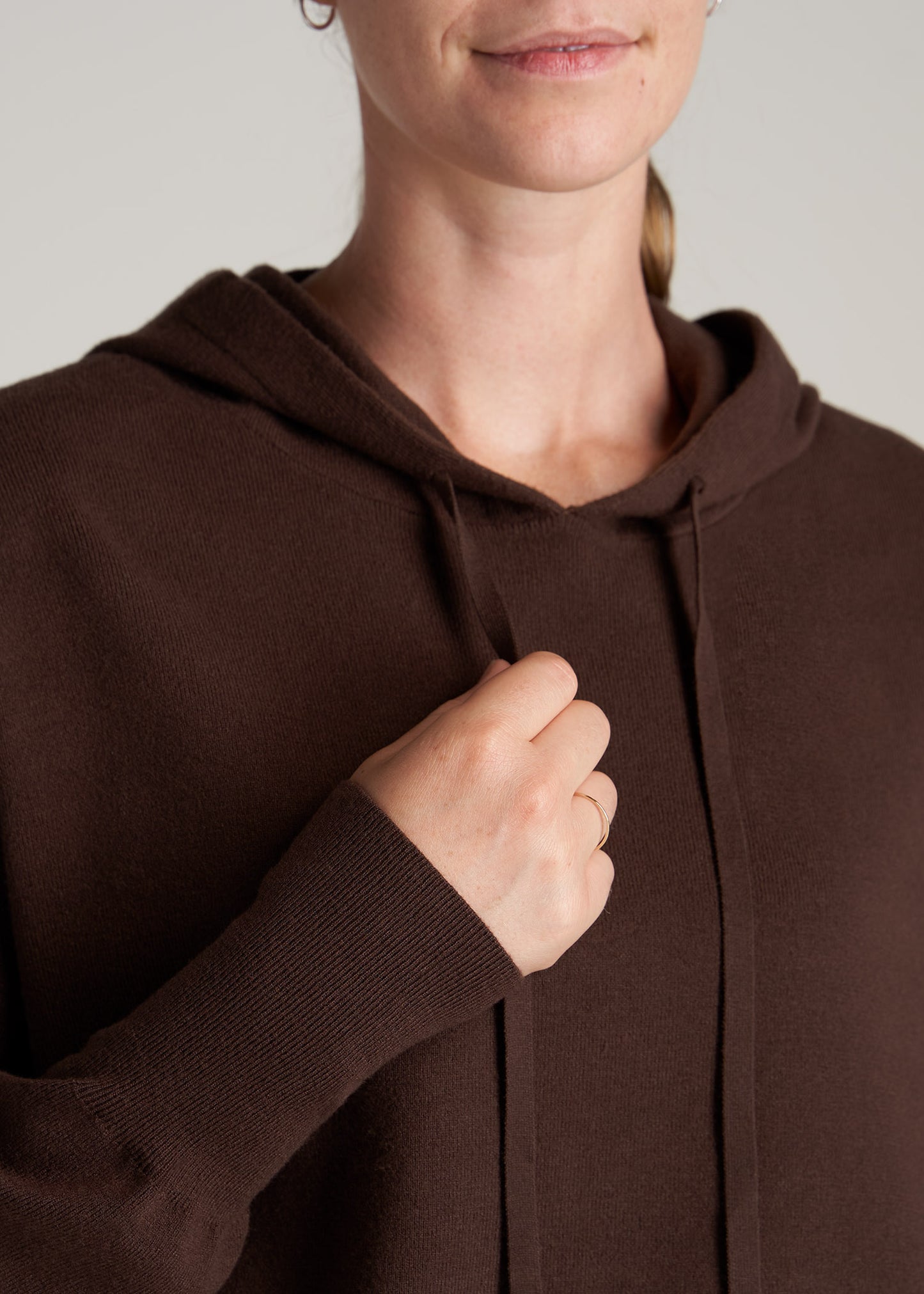    American-Tall-Women-Knit-Lounge-Hoodie-Chocolate-detail