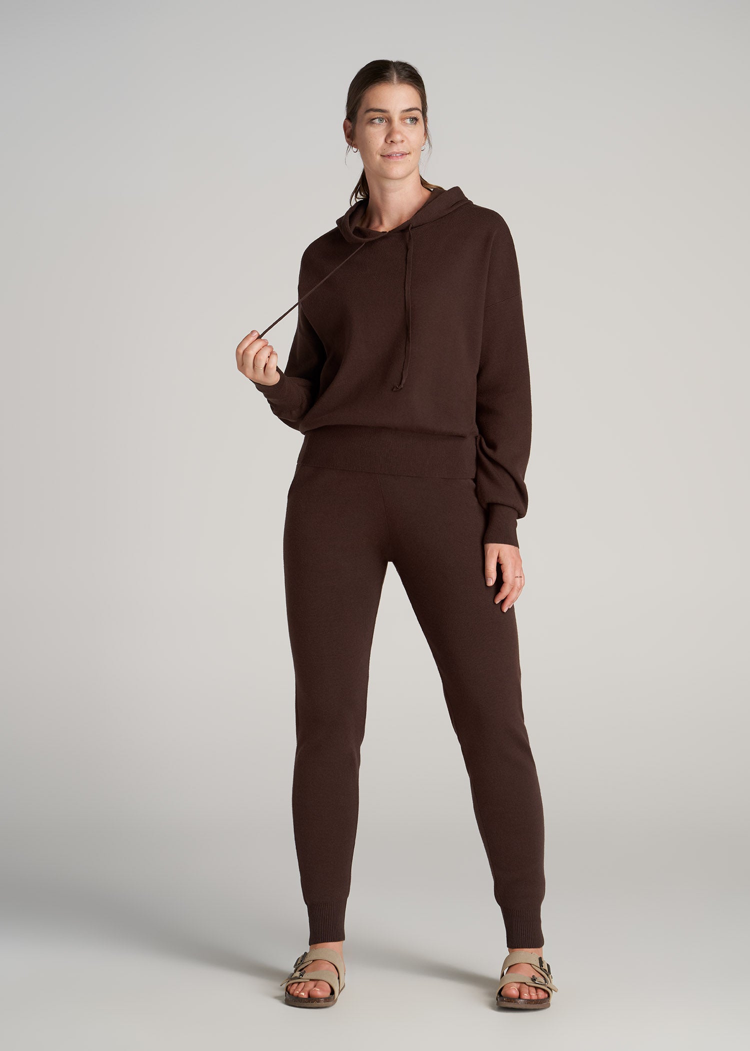    American-Tall-Women-Knit-Lounge-Hoodie-Chocolate-full