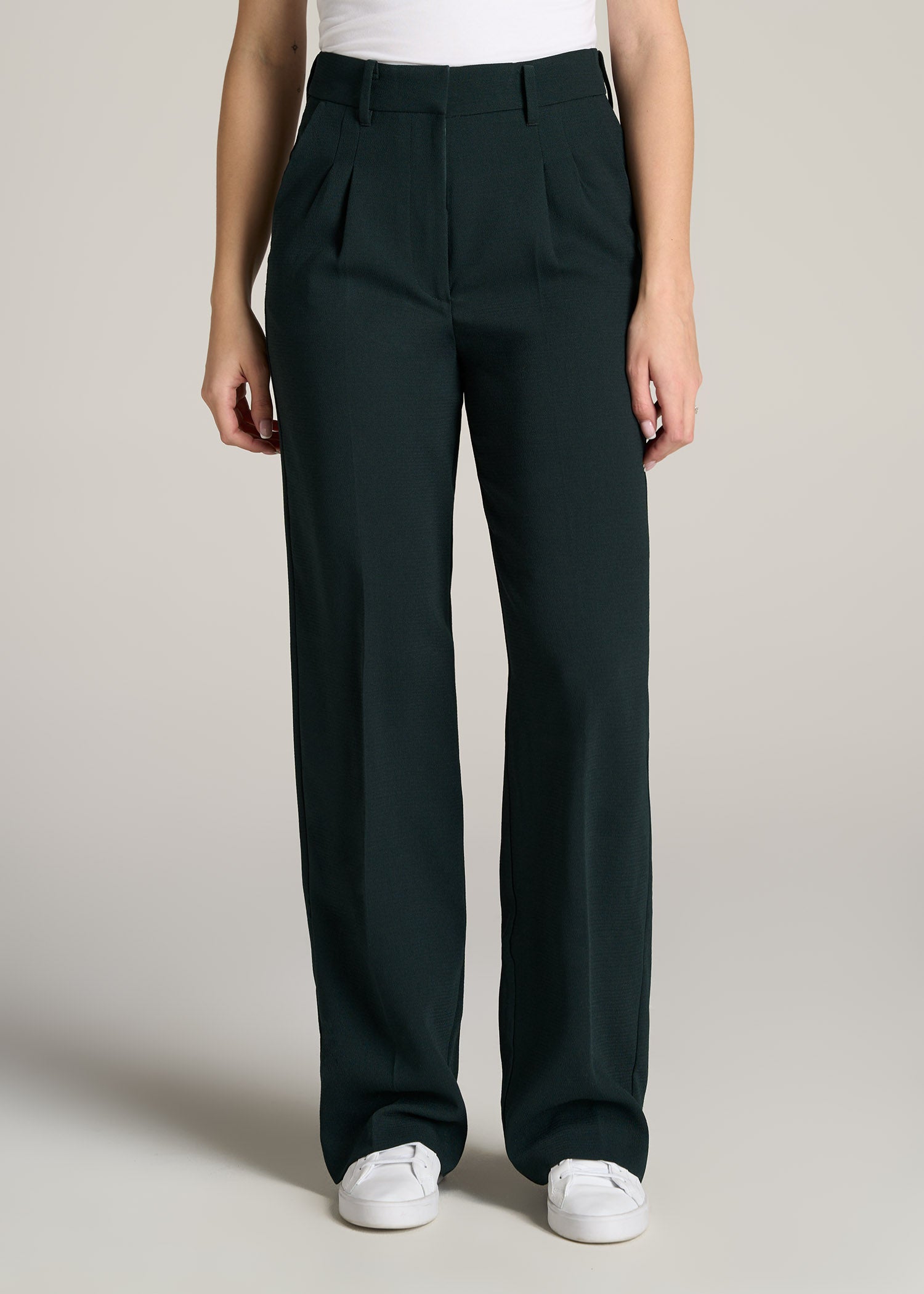       American-Tall-Women-Pleated-Dress-Pants-Midnight-Green-front