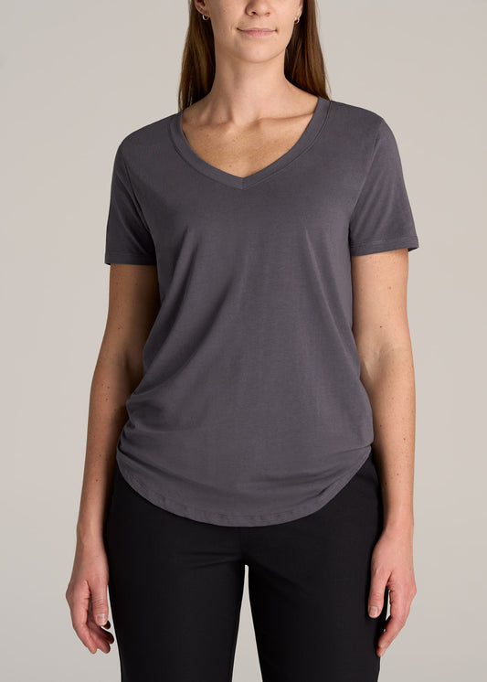 American-Tall-Women-Scoop-V-Neck-Tee-Dark-Charcoal-front