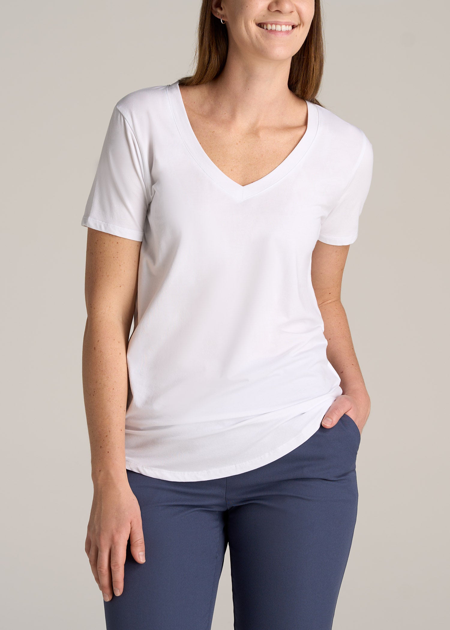 American-Tall-Women-Scoop-V-Neck-Tee-Ecru-front