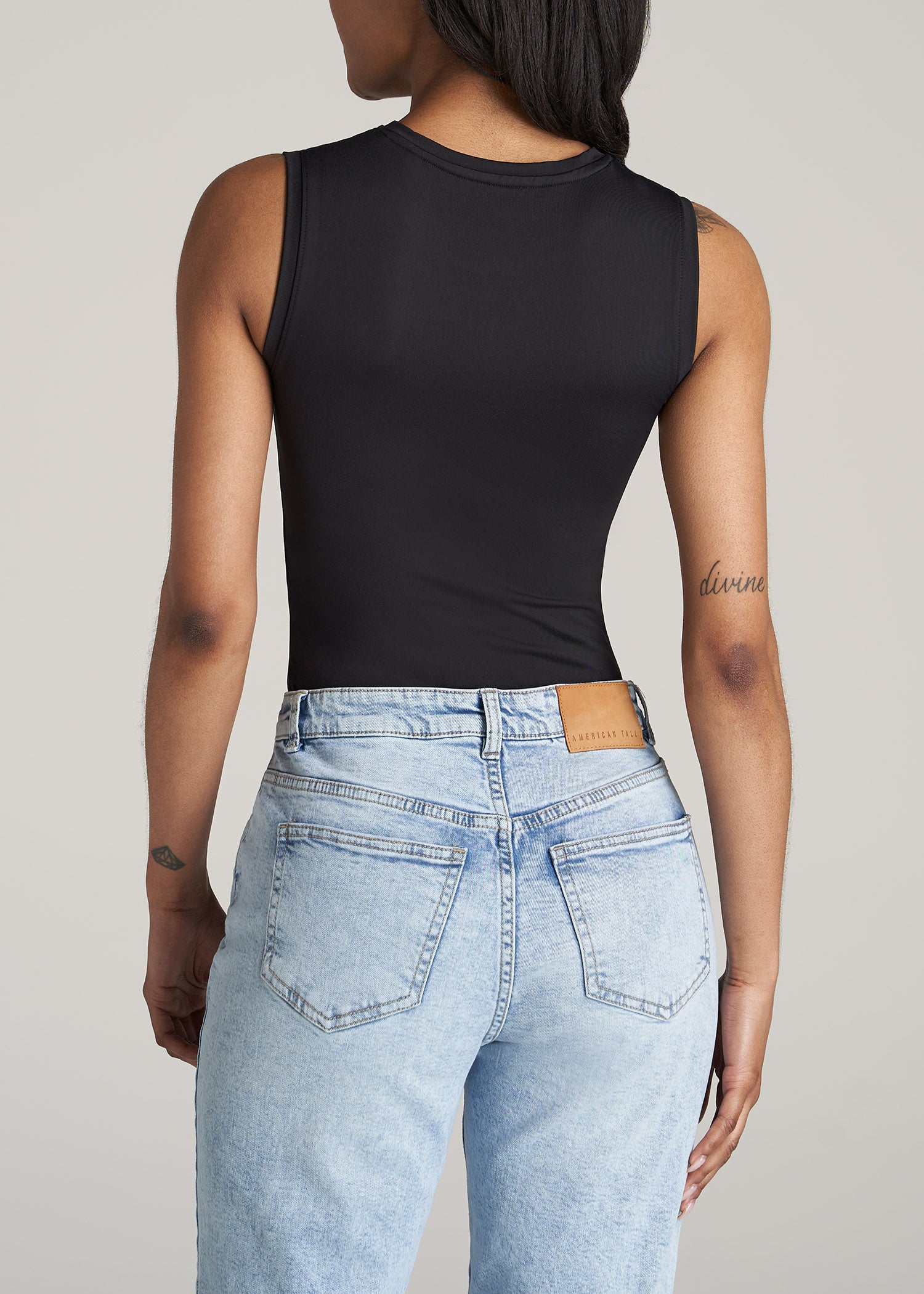       American-Tall-Women-Sleeveless-Crewneck-Bodysuit-Black-back