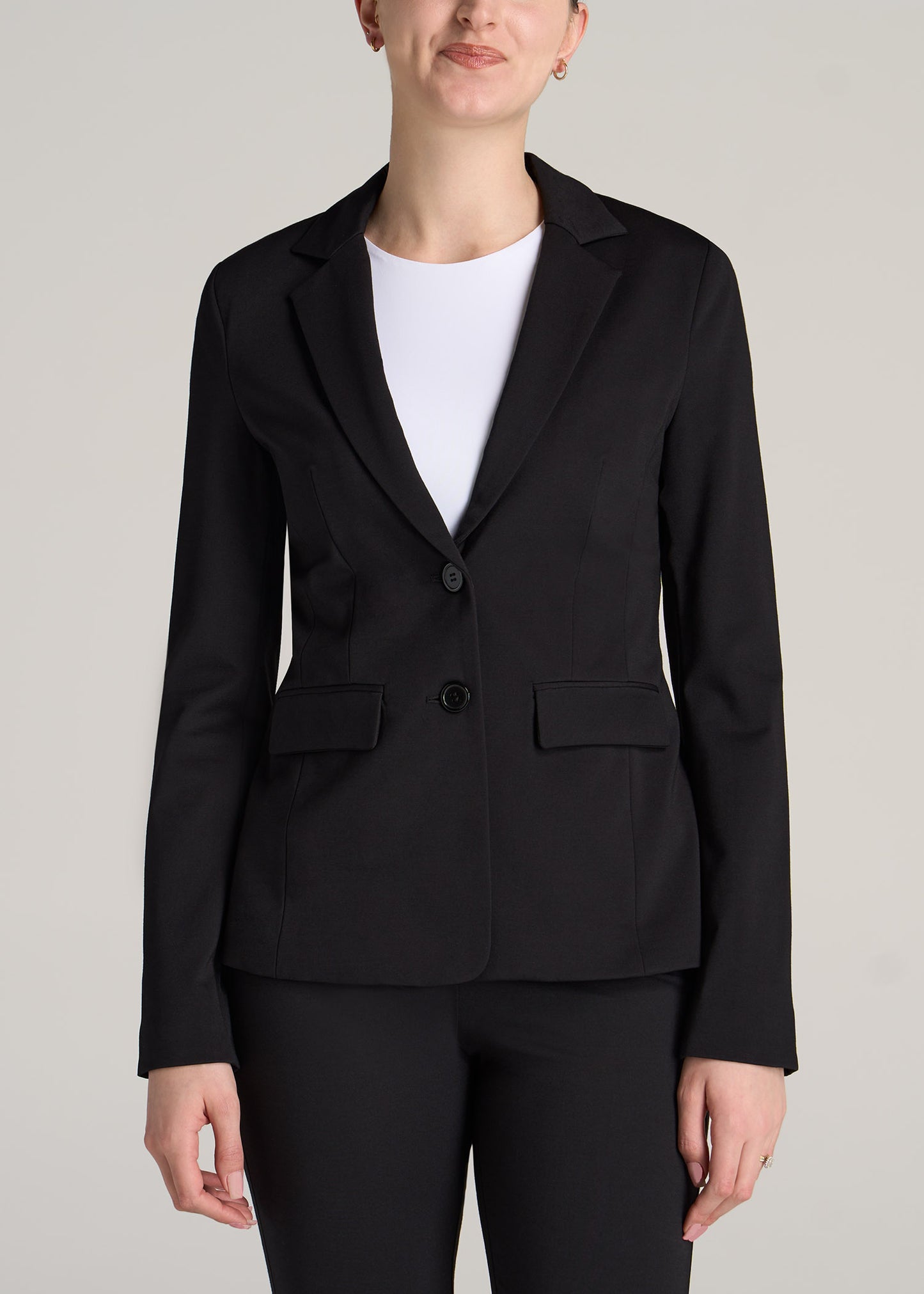 American-Tall-Women-Two-Button-Blazer-Black-front